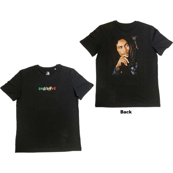 Bob Marley Unisex T-Shirt: One Love Portrait (Back Print & Embroidery) (Medium)