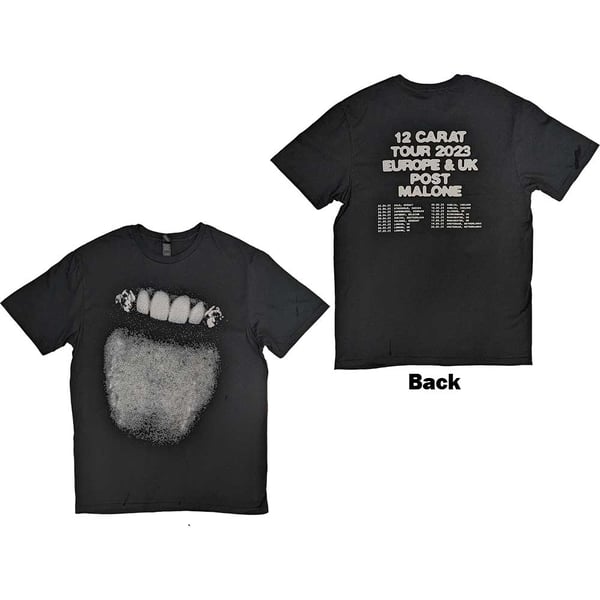 Post Malone Unisex T-Shirt: Fangs 2023 Tour Dates (Back Print & Ex-Tour) (Medium)