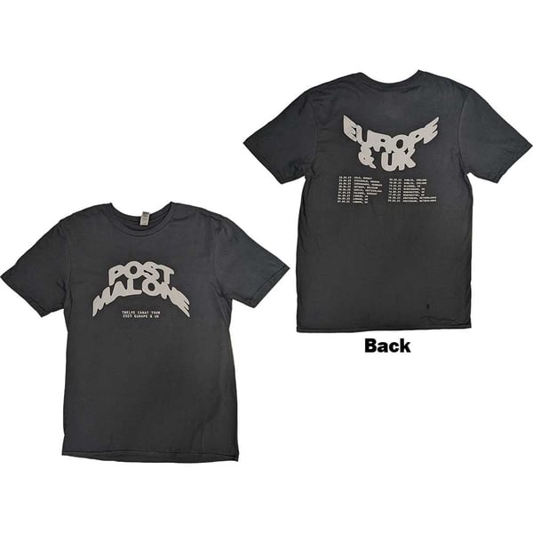 Post Malone Unisex T-Shirt: Curved Logo 2023 Tour Dates (Back Print & Ex-Tour) (XX-Large)