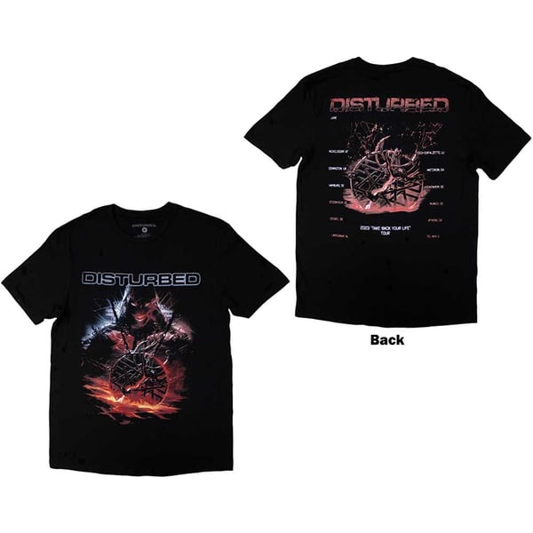 Disturbed Unisex T-Shirt: European Tour '23 Medallion (Back Print & Ex-Tour) (Small)