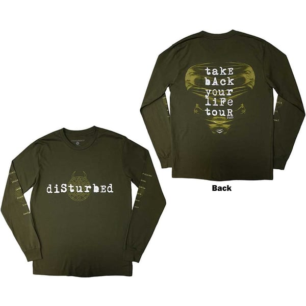 Disturbed Unisex Long Sleeve T-Shirt: European Tour '23 Take Back (Back Print & Ex-Tour) (Small)