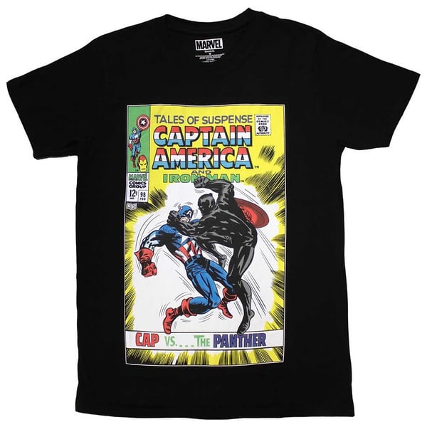 Marvel Comics Unisex T-Shirt: Cap vs The Panther Comic Cover (Large)