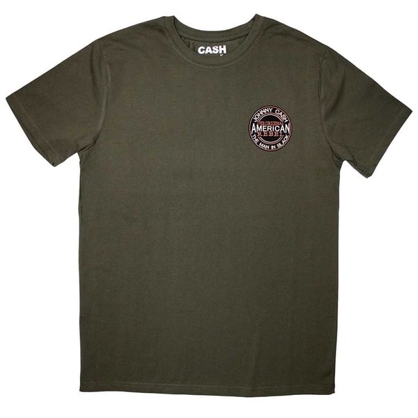 Johnny Cash Unisex T-Shirt: Mini American Rebel Logo (Large)