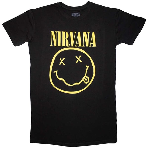 Nirvana Ladies T-Shirt Dress: Yellow Happy Face (Large)