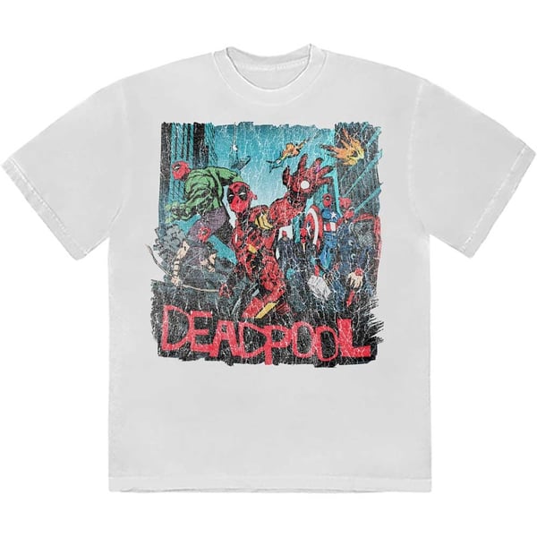 Marvel Comics Unisex T-Shirt: Deadpool Hero Scene Vintage (Small)