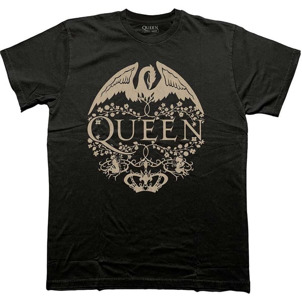 Queen Unisex T-Shirt: Floral Crest Mono (Large)