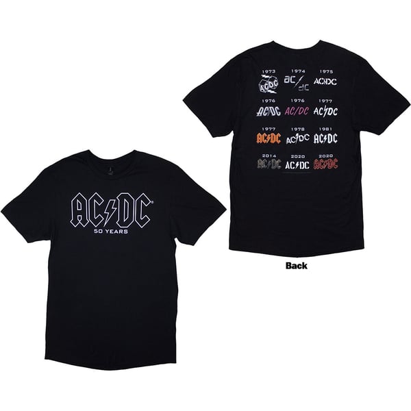 AC/DC Unisex T-Shirt: History Logo (Back Print) (X-Large)