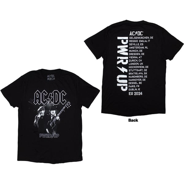 AC/DC Unisex T-Shirt: PWRD-UP B&W Photo EU Tour '24 (Back Print & Ex-Tour) (XX-Large)