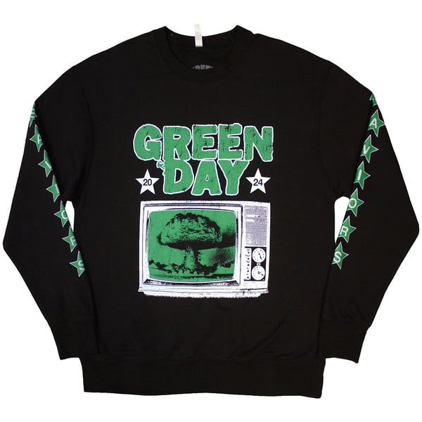 Green Day Unisex Sweatshirt: TV Explosion (Sleeve Print) (Medium)