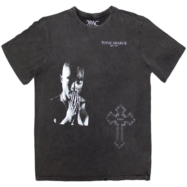 Tupac Unisex Stone Wash T-Shirt: Photo Cross (Small)