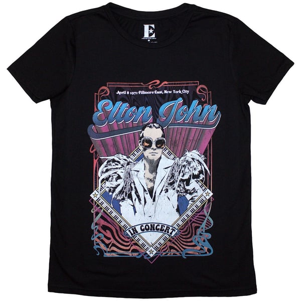 Elton John Ladies T-Shirt: Psych Vintage (Large)