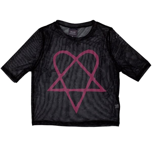 HIM Ladies Crop Top: Pink Heartagram (Mesh) (Large)