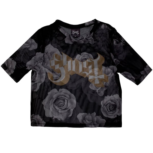 Ghost Ladies Crop Top: Logo & Roses (Mesh) (XX-Large)