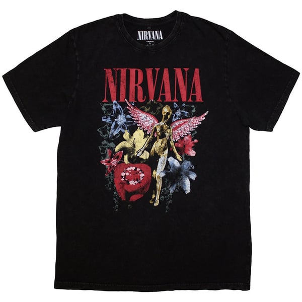 Nirvana Unisex Stone Wash T-Shirt: In Utero Vintage Collage (Large)