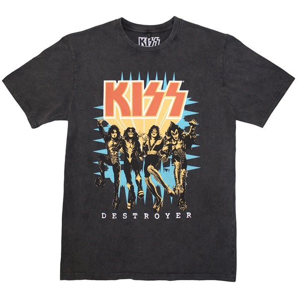 KISS Unisex Stone Wash T-Shirt: Destroyer 3D Logo (Small)