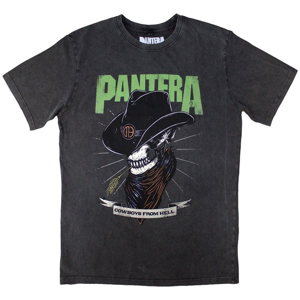 Pantera Unisex Stone Wash T-Shirt: Skeleton Cowboy (Large)