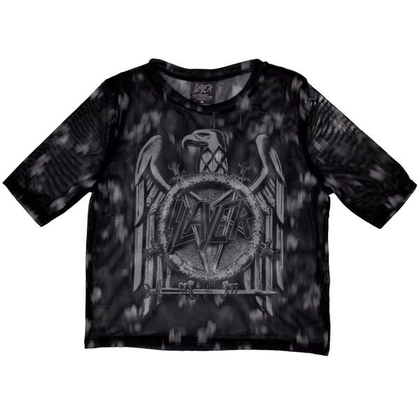 Slayer Ladies Crop Top: Mono Eagle (Mesh) (Medium)