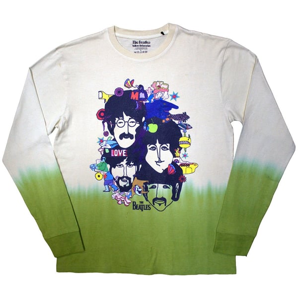 The Beatles Unisex Long Sleeve T-Shirt: Yellow Submarine Heads Collage (Wash Collection) (Small)