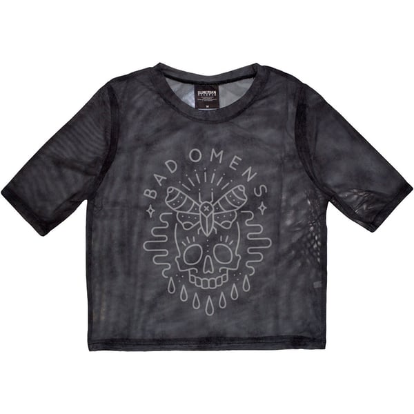 Bad Omens Ladies Crop Top: Moth Skull (Mesh) (Medium)