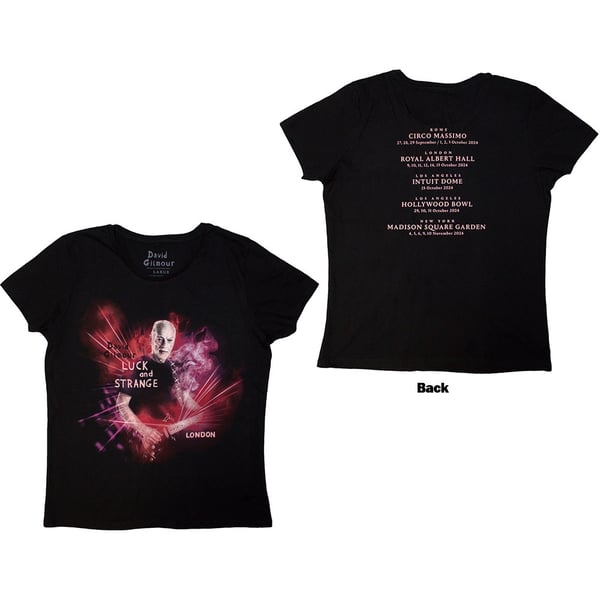 David Gilmour Ladies T-Shirt: Luck & Strange London (Black) (Back Print & Ex-Tour) (Large)