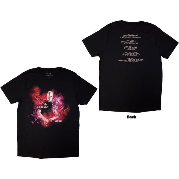 David Gilmour Unisex T-Shirt: Luck & Strange London (Black) (Back Print & Ex-Tour) (Medium)