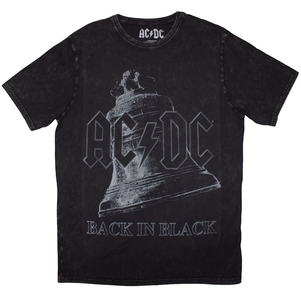 AC/DC Unisex Stone Wash T-Shirt: Back In Black Bell (Black) (Small)