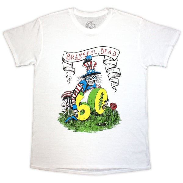 Grateful Dead Unisex T-Shirt: 60th Rose Pose (White) (Large)