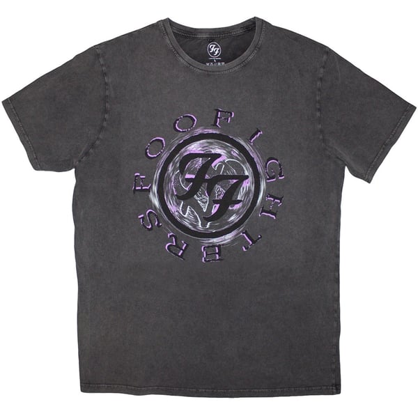 Foo Fighters Unisex Stone Wash T-Shirt: Wheel Logo Shadow (Charcoal Grey) (XX-Large)