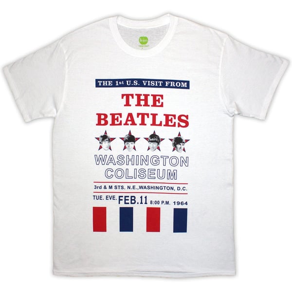 The Beatles Unisex T-Shirt: Washington '64 Stars & Stripes (White) (XX-Large)