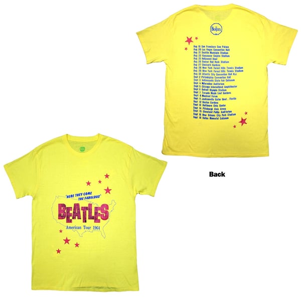 The Beatles Unisex T-Shirt: American Tour '64 (Yellow) (Back Print) (X-Large)
