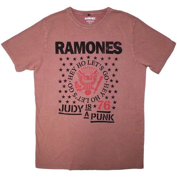 Ramones Unisex Stone Wash T-Shirt: Hey Ho Judy (Kashmir Red) (X-Large)