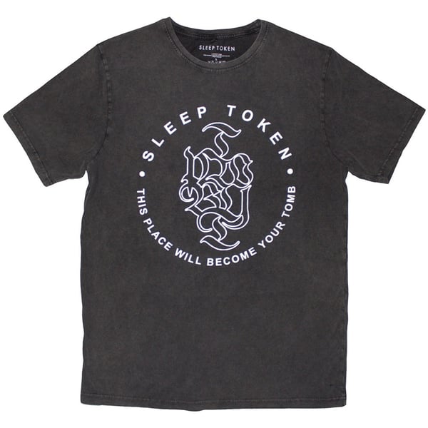 Sleep Token Unisex Stone Wash T-Shirt: Tomb Text Ring (Charcoal Grey) (Large)