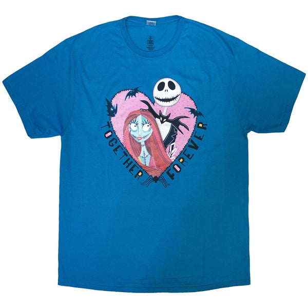 The Nightmare Before Christmas Unisex T-Shirt: Jack & Sally Together Forever (Blue) (Small)