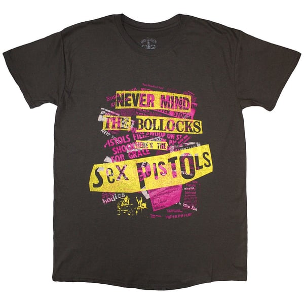 The Sex Pistols Unisex T-Shirt: NMTB Text Overlay (Charcoal Grey) (Small)