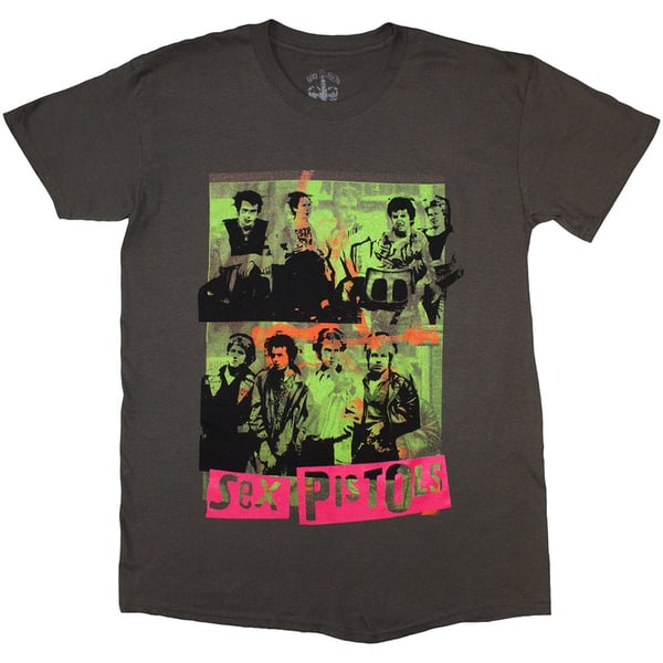 The Sex Pistols Unisex T-Shirt: Band Green Montage (Charcoal Grey) (X-Large)
