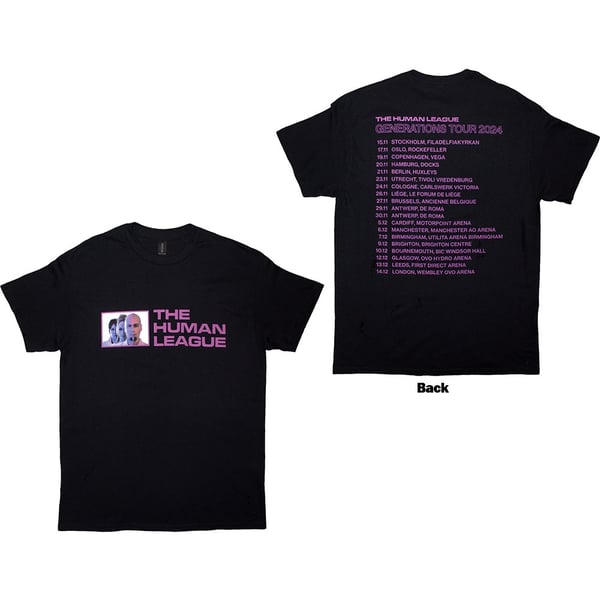 The Human League Unisex T-Shirt: Generations Tour '24 Photo (Black) (Back Print & Ex-Tour) (Small)