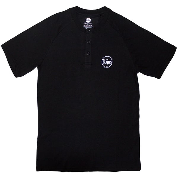 The Beatles Unisex Raglan T-Shirt: Mini Drum Logo (Black) (3 Button Collar) (Medium)