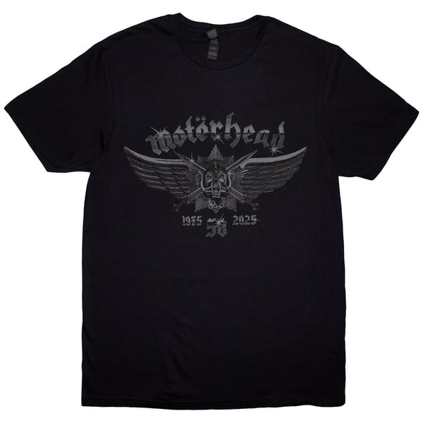 Motorhead Unisex T-Shirt: 50 Years Wings Badge (Black) (Medium)