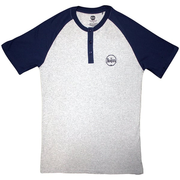 The Beatles Unisex Raglan T-Shirt: Mini Drum Logo (Grey & Navy Blue) (3 Button Collar) (XX-Large)