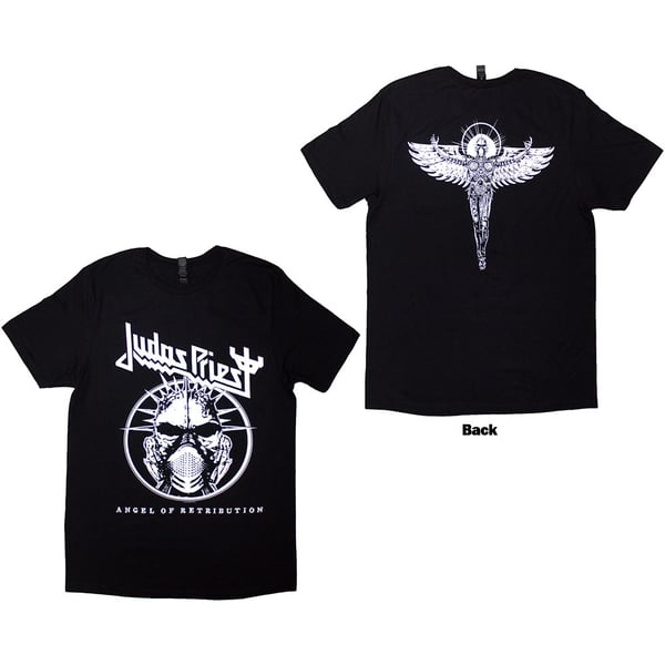 Judas Priest Unisex T-Shirt: Angel Of Retribution Headshot (Black) (Back Print) (Large)