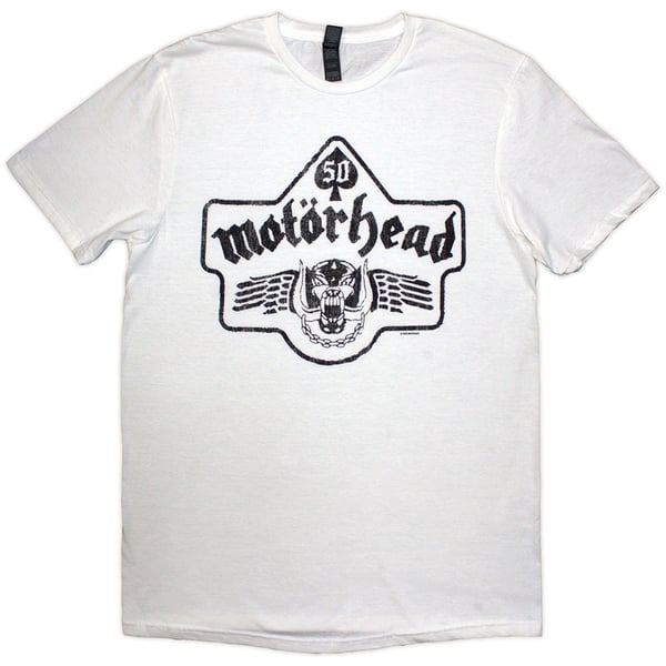 Motorhead Unisex T-Shirt: 50 Years Ace Wings Emblem (White) (XX-Large)