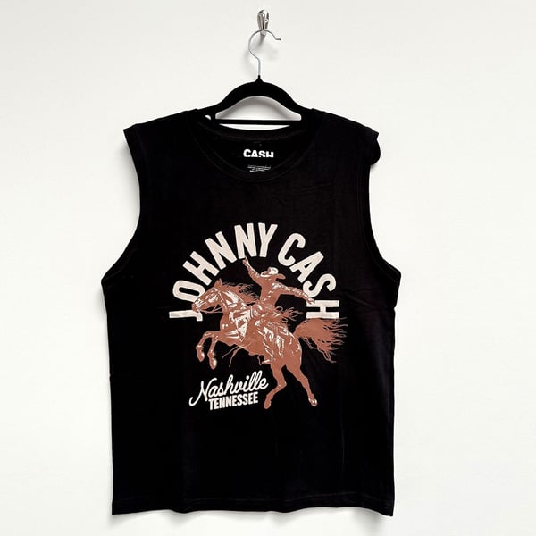 Johnny Cash Unisex Tank T-Shirt: Nashville Concert (Black) (Medium)