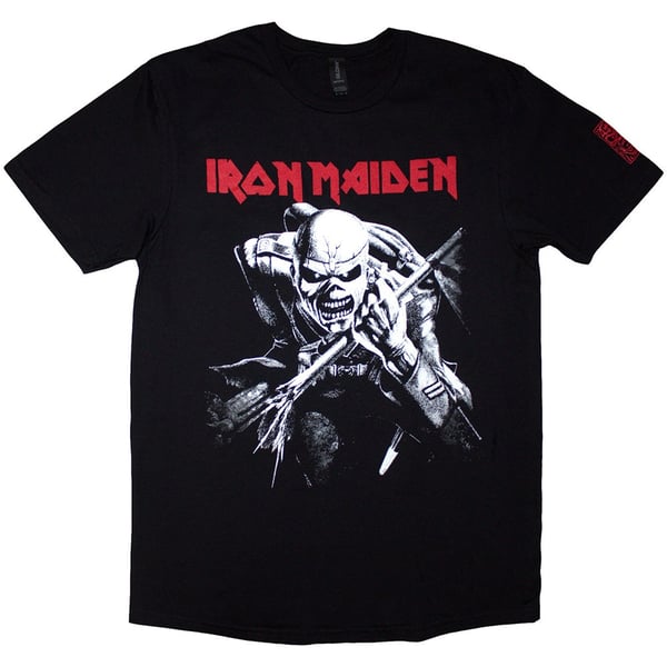 Iron Maiden Unisex T-Shirt: 50 Trooper Charge White (Black) (Sleeve Print) (Small)