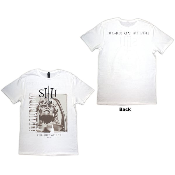 Behemoth Unisex T-Shirt: The Shit Ov God Sepia Parchment (White) (Back Print) (Medium)