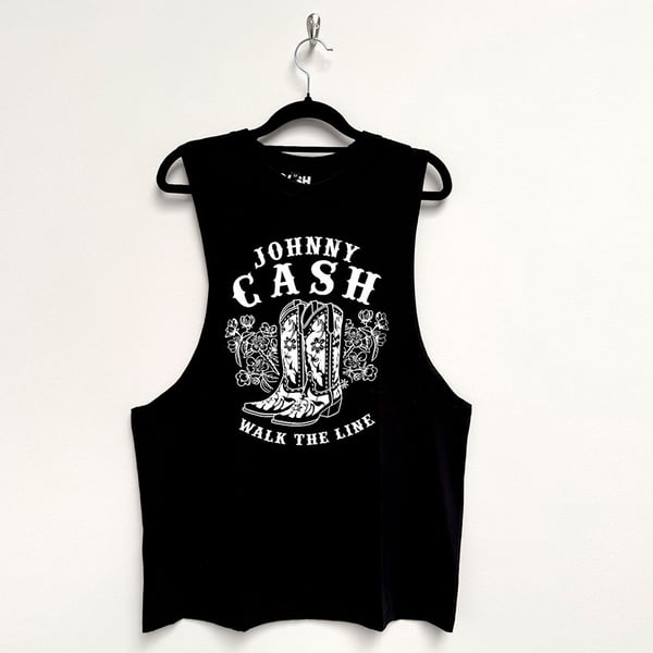 Johnny Cash Unisex Vest T-Shirt: Walk The Line Boots (Black) (Medium)