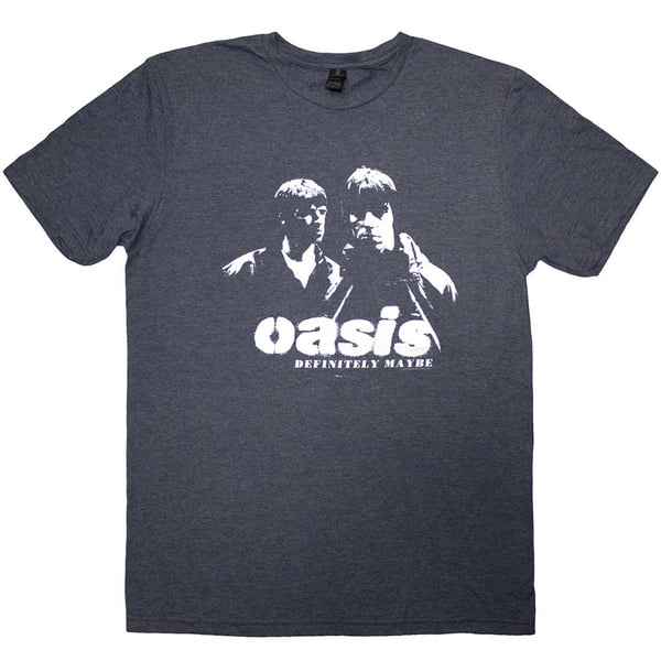 Oasis Unisex T-Shirt: Definitely Maybe Photo Stencil (Navy Blue) (XX-Large)