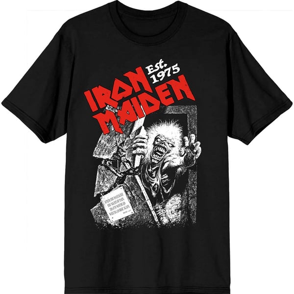 Iron Maiden Unisex T-Shirt: Est. 1975 No Prayer Grave Red Logo (Black) (Medium)