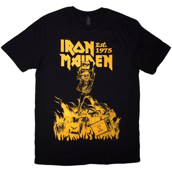 Iron Maiden Unisex T-Shirt: Est. 1975 Holy Smoke Jumbo Yellow (Black) (XX-Large)