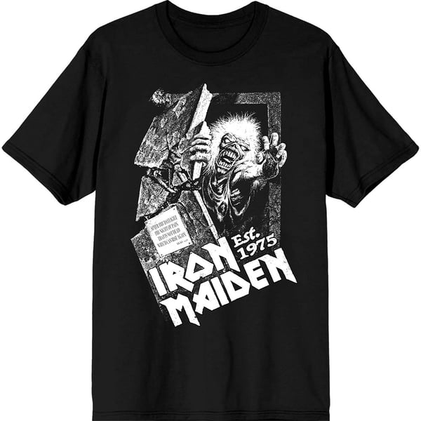 Iron Maiden Unisex T-Shirt: Est. 1975 No Prayer Grave (Black) (XX-Large)