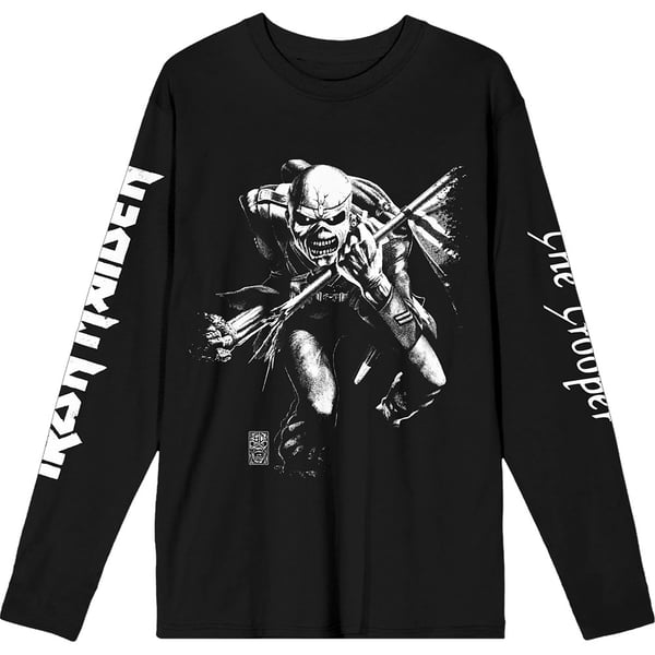 Iron Maiden Unisex Long Sleeve T-Shirt: 50 Trooper Isolated (Black) (Sleeve Print) (Medium)